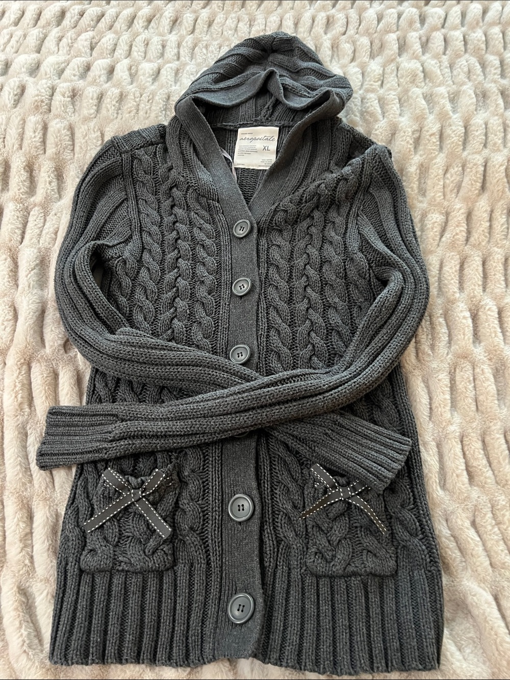 Aeropostale Dark Gray Cable-Knit Hooded Cardigan